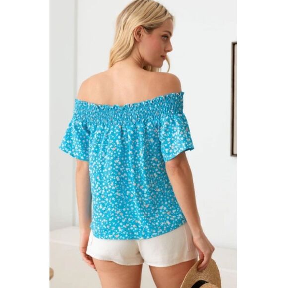 The Dolly Blue Floral Off Shoulder Smocking Band Blouse - Picture 2 of 4